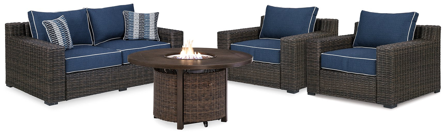 Grasson Lane Grasson Lane Nuvella Loveseat and 2 Lounge Chairs with Fire Pit Table image